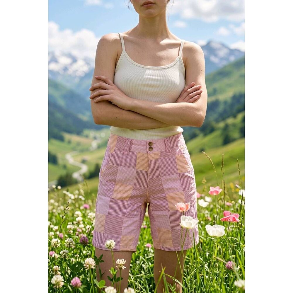 🔹️Glo Jeans Pink & Orange Patchwork Lightweight Bermuda Shorts Size 9